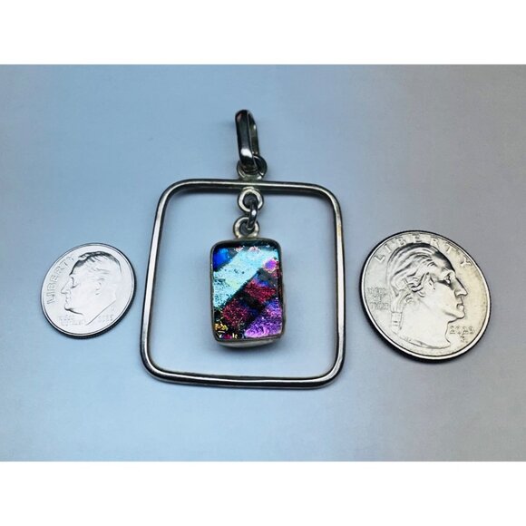 Estate 925 Sterling Silver Pendant with Colorful Dichroic Glass Art Jewelry - Picture 5 of 8